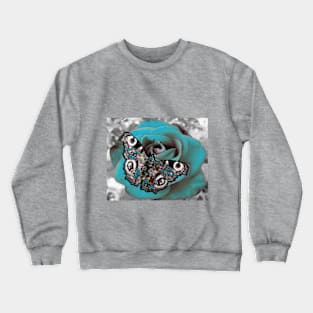 Mosaic Butterfly on Blue Rose Crewneck Sweatshirt